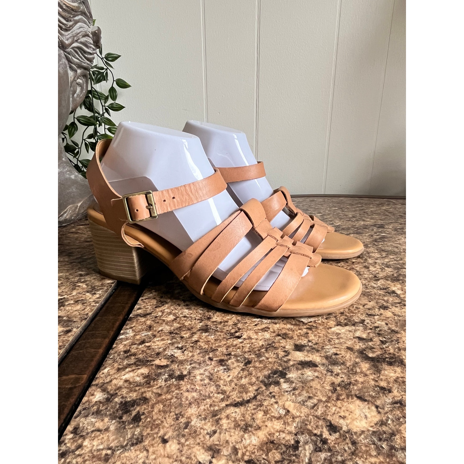 Korks By Korkease Cilla Tan Leather Strappy Sandals Heels 10 Boho Open Toe
